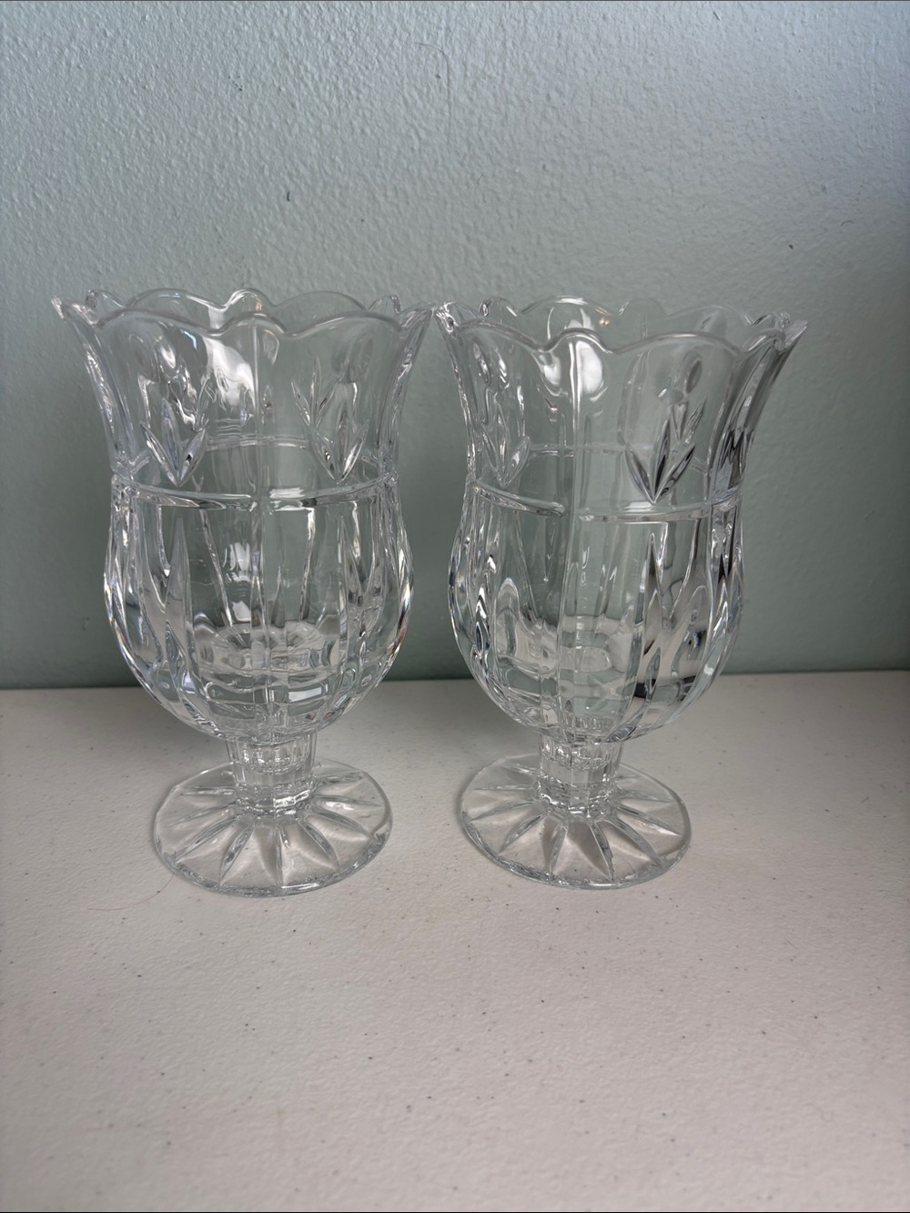 Set of 2 Block 24% Lead Crystal Footed Vases/Candle Holders 7”